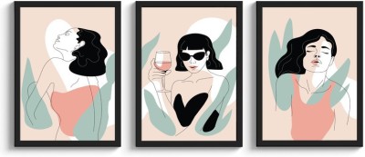 SC CREATIVES Set of 3 Cool Elegant Women Style Framed Art Prints Painting with Plexi Glass Inches Wall Art Gift Posters for Wall Decor Wall Hangings - Black Frame | Ready To Hang Digital Reprint 12 inch x 9 inch Painting(With Frame, Pack of 3)