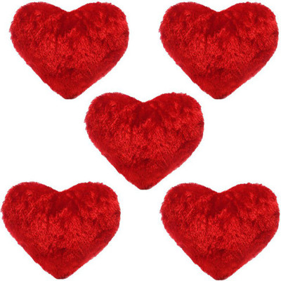 Angel Mommy Heart Shape Fur Cushion Microfibre Solid Cushion Pack of 5(Red)