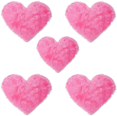 Angel Mommy Microfibre Cushion Pack of 5 Solid Heart Shape Fur Cushion(Baby Pink)