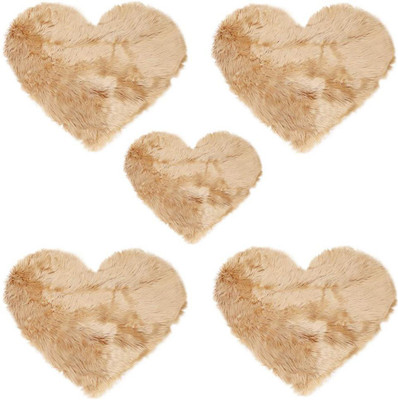 Angel Mommy Microfibre Cushion Pack of 5 Solid Heart Shape Fur Cushion(Beige)