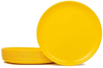 Kanha Microwave & Dishwasher Safe Yellow full dinner Plates, 12pcs Plastic Safe for home, office restaurant Dinner Plate(Pack of 12, Microwave Safe)