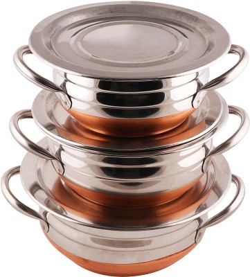 Mohini steels Handi 2.1 L with Lid(Stainless Steel, Copper, Non-stick, Induction Bottom)