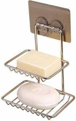 AADGEX Wall mount Self-Adhesive Stainless Steel Double-Layer Soap Dish Holder(Silver)