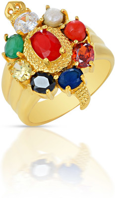 memoir Brass Goldplated Navratan Kachua Tortoise Fingerring (ORMI5712) Brass Cubic Zirconia Gold Plated Ring