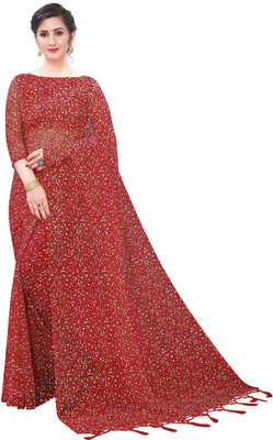 ELLAZY FASHION Printed Bollywood Net Saree(Red)