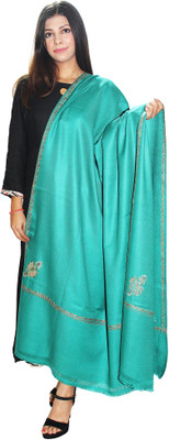 Hautemoda Wool Embroidered Women Shawl(Green)