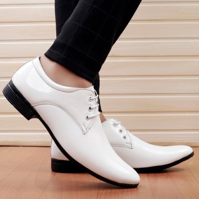 Englewood White shoes for men | White laceups shoes | White Leather shoes | Glossy shoes for paty Derby For Men(White)