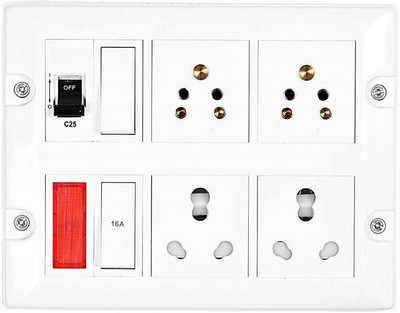 Oymyakon High Quality 16A White Extension Board 4 socket , 2 switch & 1 Mcb switch 1 Led indicator with 4 meter wire cable 4  Socket Extension Boards(White, 4 m)