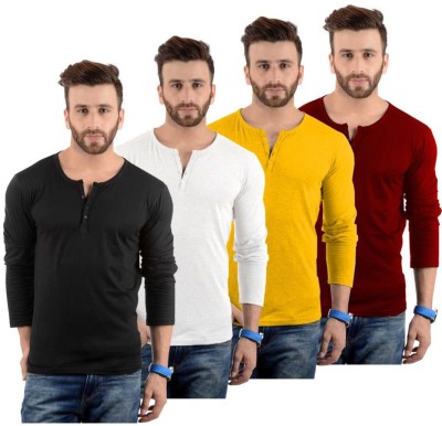 LazyChunks Solid Men Henley Neck Multicolor T-Shirt