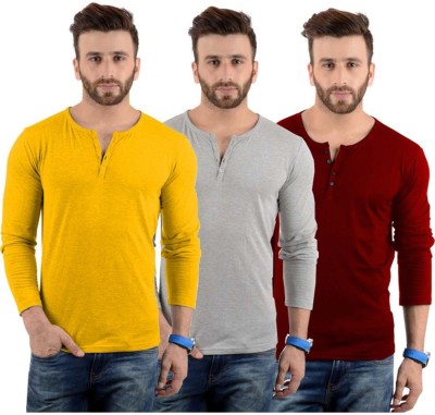 LazyChunks Solid Men Henley Neck Multicolor T-Shirt