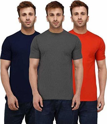 FALTU.CO Solid Men Round Neck Dark Blue, Red, Grey T-Shirt