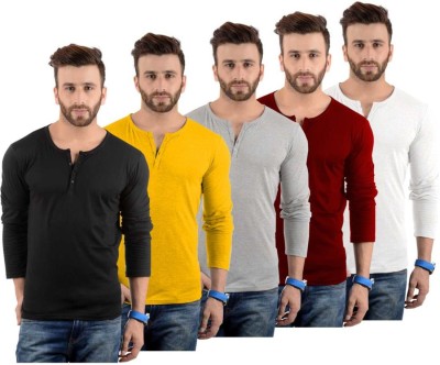 LazyChunks Solid Men Henley Neck Multicolor T-Shirt