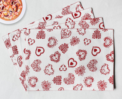 Flipkart SmartBuy Rectangular Pack of 4 Table Placemat(Red, White, Cotton)