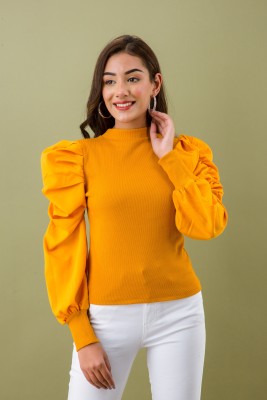 VASHRI EXPORTS Party Solid Women Yellow Top