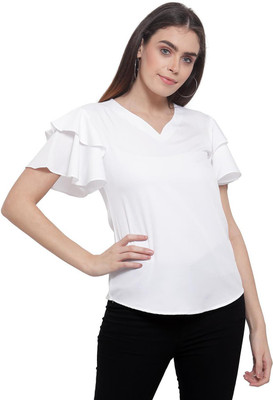 Thisbe Casual Short Sleeve Solid Women White Top