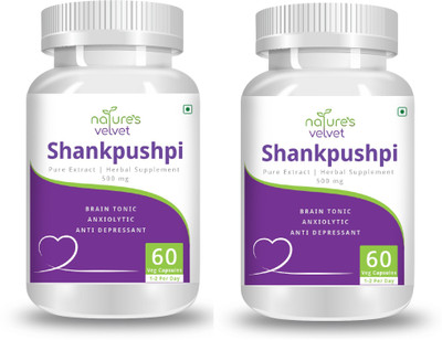 Natures Velvet Lifecare Shankpushpi Pure Extract 500 mg, 60 Veggie Capsules - Pack of 2(2 x 60 No)