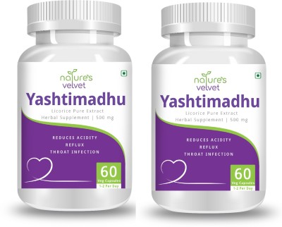 Natures Velvet Lifecare Yashtimadhu Pure Extract 500 mg, 60 Veggie Capsules -Pack of 2(2 x 60 No)