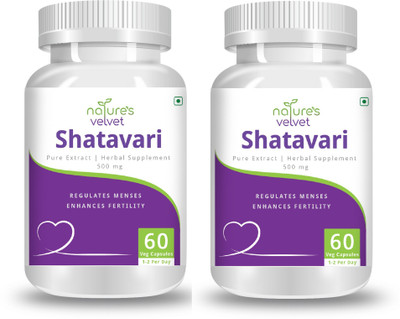 Natures Velvet Lifecare Shatavari Pure Extract 500 mg, 60 Veggie Capsules - Pack of 2(2 x 60 No)