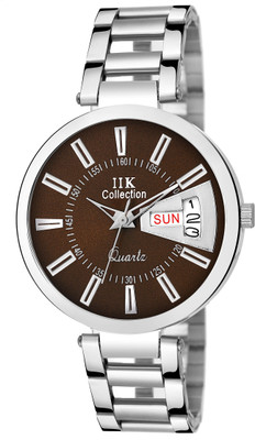 IIK Collection IIK-2020W-DND Studded Brown Round Day & Date Dial with Silver Bracelet Metallic Strap Couple Analog Watch  - For Women