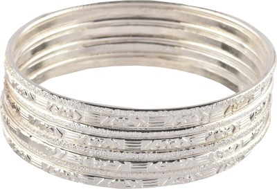 MMG Overseas Brass Silver Coated Bangle Set(Pack of 4)