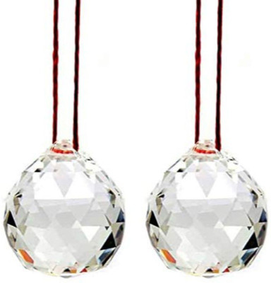 Darshan Online Crystal Fengshui Clear Crystal Hanging Ball for Good Luck and Prosperity (4 cm x 4 cm x 4.5 cm, Multicolour, Set of 2) Crystal Yantra(Pack of 2)