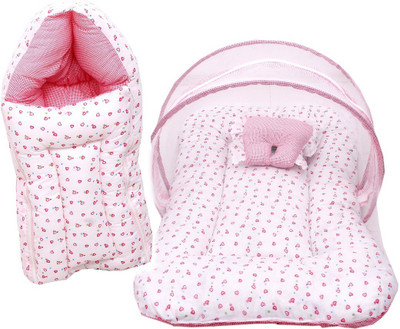 RBC RIYA R baby-101 combo of net bed and sleeping bag crib(Fabric, Pink)