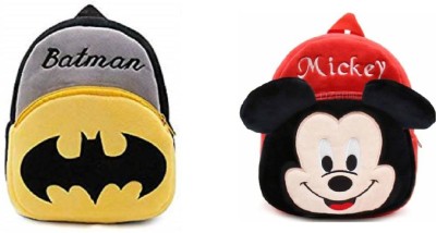 WooCute Velvet Children Toddler Preschool Cartoon Backpack for Kids School/Nursery/Picnic/Carry/Travelling/Lunch Batman and Mickey Mouse Backpack(Multicolor, 10 L)