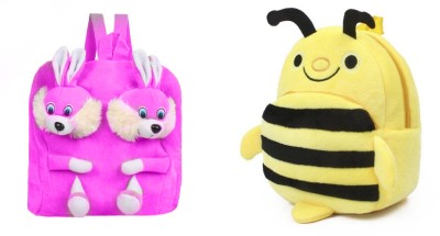 Twippie Velvet Children Toddler Preschool Cartoon Backpack for Kids School/Nursery/Picnic/Carry/Travelling/Lunch Double Face and Honey Bee (Pink and Yellow) School Bag(Multicolor, 10 L)