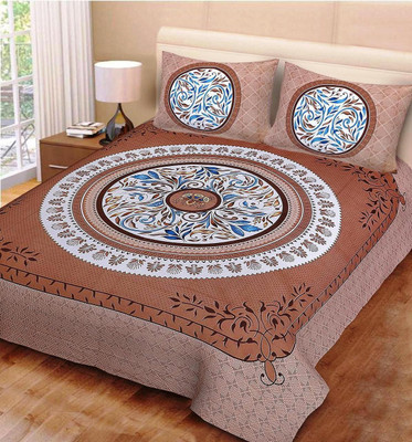 avtar Cotton Queen Flat 165 TC Printed Bedsheet(Pack of 1, Brown)