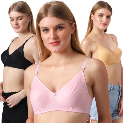 X-WELL Women T-Shirt Non Padded Bra(Pink, Black, Beige)