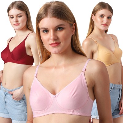 X-WELL Women T-Shirt Non Padded Bra(Maroon, Pink, Beige)