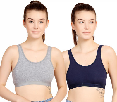 STOGBULL Cotton Lycra Sports Bra Combo pack of 2 for Gym Yoga Exercise Running Workout Women Sports Non Padded Bra(Grey, Blue)