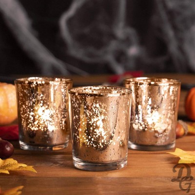 Decent Glass Glass 6 Tealight Candle Holder Glass Votive, Birthday, Holiday & Home Decoration, Set of 12 (Gold) Glass Tealight Holder Set(Copper, Pack of 6)