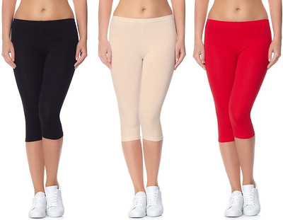 Swastik Stuffs 3/4th/Calf Length Western Wear Legging(Black, Beige, Red, Solid)