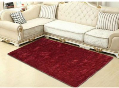 RM Handloom Red Polyester Carpet(3 cm,  X 5 cm, Rectangle)