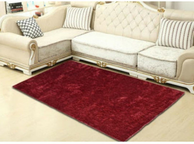 RM Handloom Red Polyester Carpet(4 ft,  X 8 ft, Rectangle)