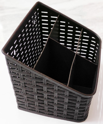 Bekner 5 Compartments Plastic Pen stand(Chocolate Brown)