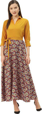 Deewa Women A-line Yellow Maxi/Full Length Dress