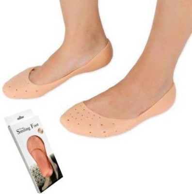 household hub Silicone Anti Heel Crack Socks with Smiling Foot Full Socks Heel Support(Beige)