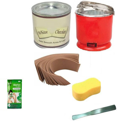 Red Ballons White Choclate Wax (500 ms), Wax Heater Auto Cut, 40 Pcs Waxing Strips + 1 Spatula / Waxing Knife and Waxing Spong with 1 packet alovera peel off mask (Big Combo of 6)(6 Items in the set)