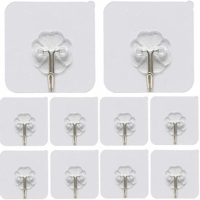 Mahek Adhesive Sticker ABS Plastic Hook Towel Hanger for Kitchen/Bathroom/Utensil Hook Holder/Bedroom Clothing Hanger-Transparent (12) Hook 12(Pack of 12)
