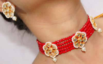 RR Jeweller Brass Gold-plated Red Jewellery Set(Pack of 1)