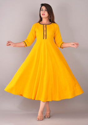 GHK FASHION Women Solid Flared Kurta(Yellow)