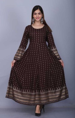 Jk fashion Women Printed Anarkali Kurta(Brown)