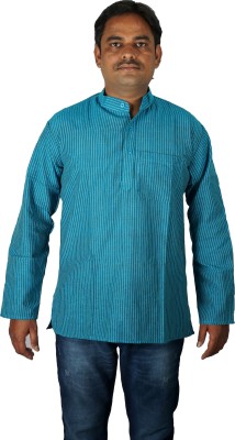 Shree Krishna Handloom and Handicrafts Men Striped Straight Kurta(Green)