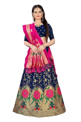 rangani fashion Floral Print Semi Stitched Lehenga Choli(Blue)