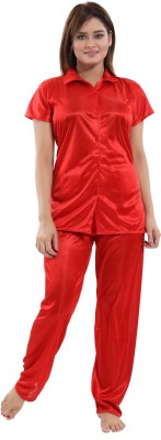 SHOPPING STATION Women Nighty with Robe(Red)
