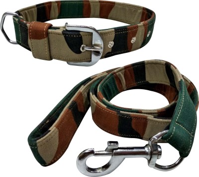 BODY BUILDING Dog Belt Combo of 1.5 inch Green Military Printed Dog Collar with Dog Leash Adjustable Neck Size 47-59 cm Specially for Large Breed Dog Collar & Leash(Large, Green1)