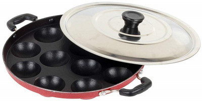 Sahas Non-Stick 12 Cavity Appam Patra/Maker Hammer-Tone Coating Paniarakkal with Lid Paniarakkal with Lid 1 L capacity 23 cm diameter(Aluminium, Non-stick)
