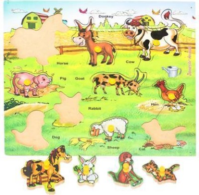 Haulsale Pinewood Wooden Puzzle Board for Kids -Farm/Domestic Animal -Educational Puzzle Board for Kids (1 Pieces)(Multicolor)